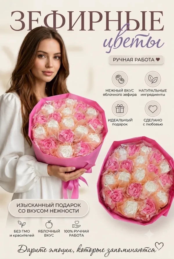 №1 Букет Зефирный Размер XL бело-розовый,350г в Коломне