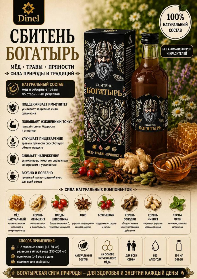  Сбитень Богатырь, 250мл  в Коломне